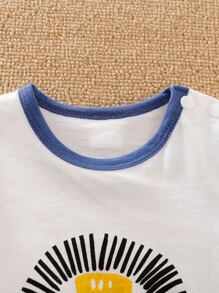 Yierying 男嬰卡通獅子圖案連身短褲 - 白色 - 查看 3