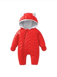 Baby Boy Winter Padded Jumpsuit, Windproof, Thick Warm, Newborn Outwear Crawling Suit For Boys And Girls - Red - View 1