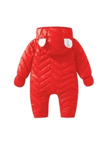Baby Boy Winter Padded Jumpsuit, Windproof, Thick Warm, Newborn Outwear Crawling Suit For Boys And Girls - Red - View 2