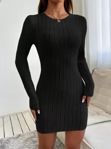 SHEIN PETITE Vestido de primavera para mujer en estilo ajustado con ajuste a la figura y diseño acanalado