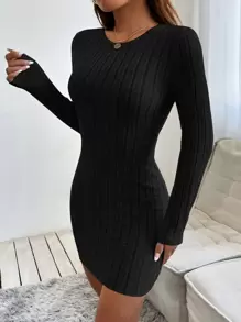 SHEIN PETITE Vestido de primavera para mujer en estilo ajustado con ajuste a la figura y diseño acanalado