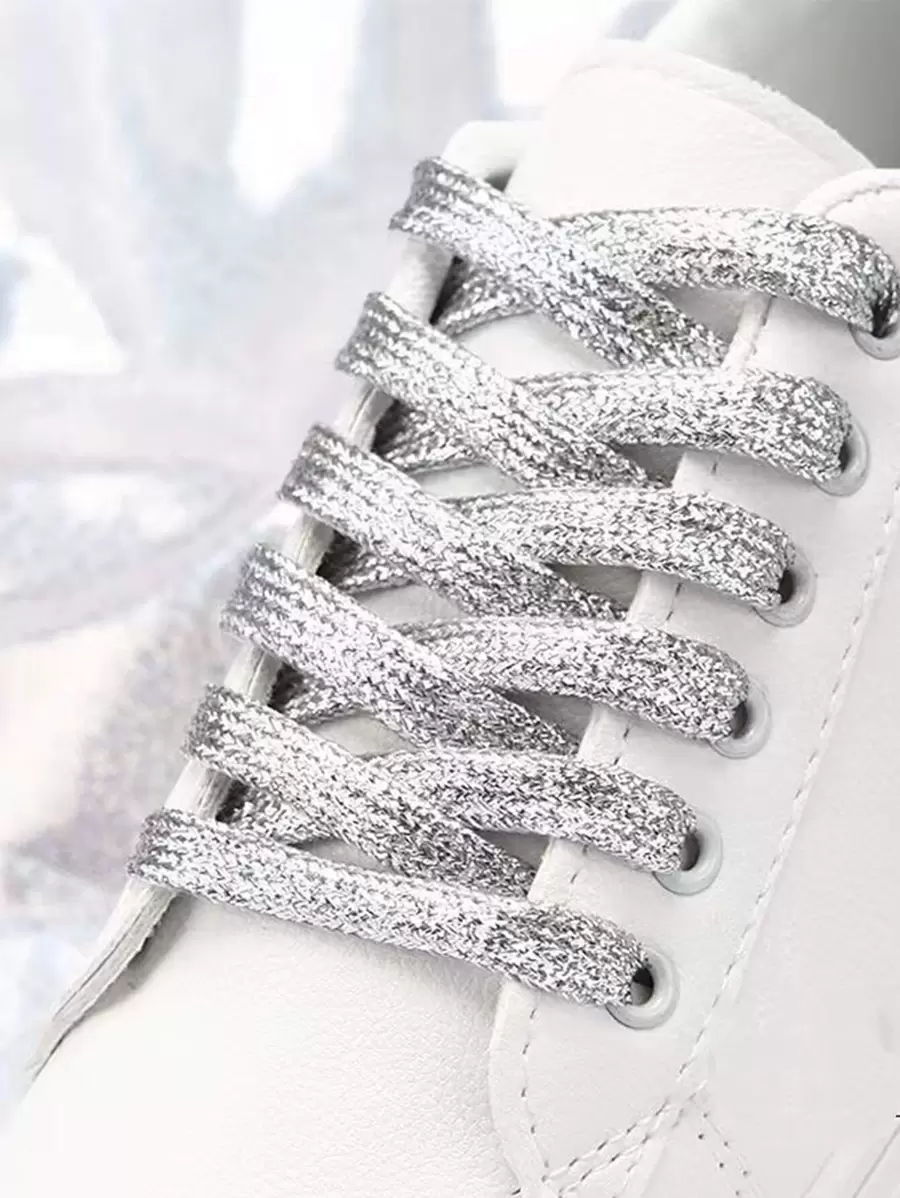 1pair Minimalist Shoelaces - Silver - View 1