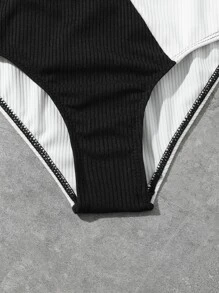 Tween Girl Two Tone Wrap Bikini Set Summer Beach - Black and White - View 4