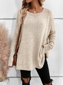 SHEIN LUNE Solid Batwing Sleeve Pocket Detail Jumper - Apricot - View 1