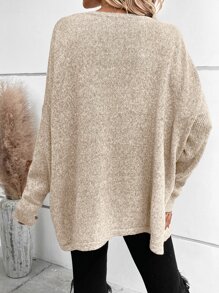 SHEIN LUNE Solid Batwing Sleeve Pocket Detail Jumper - Apricot - View 2