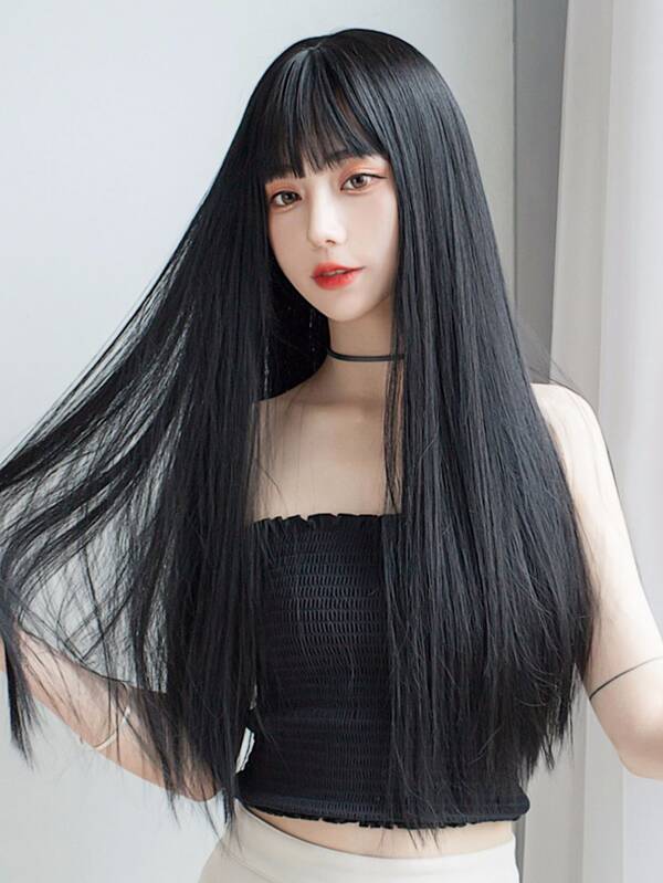 Black Long Straight Hair Wigs With Bangs 26 Inch Fashion Women's Wigs Synthetic Heat Resistant Wigs Daily Used Hair Beginner Friendly,Suitable For Various Occasions, Including , Christmas, New Year, Parties, Vacations, Winter