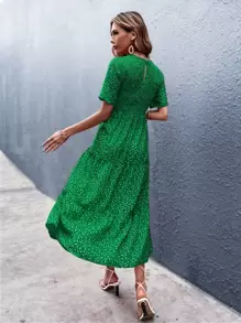 GENKIRA Đầm Viên lá sen Họa tiết hoa Thanh lịch - màu xanh lá - Xem 2