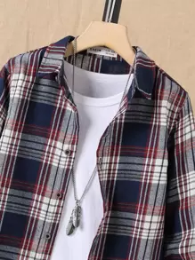 SHEIN Tween Boy Plaid Print Shirt Without Tee