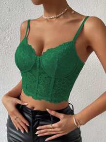 SHEIN Allurite Lace Bustier Crop Cami Top - Green - View 5
