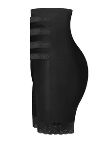 SHEIN Women's High Waist Black Shapewear Shorts With Lace Trim And Button Front - Black - View 3