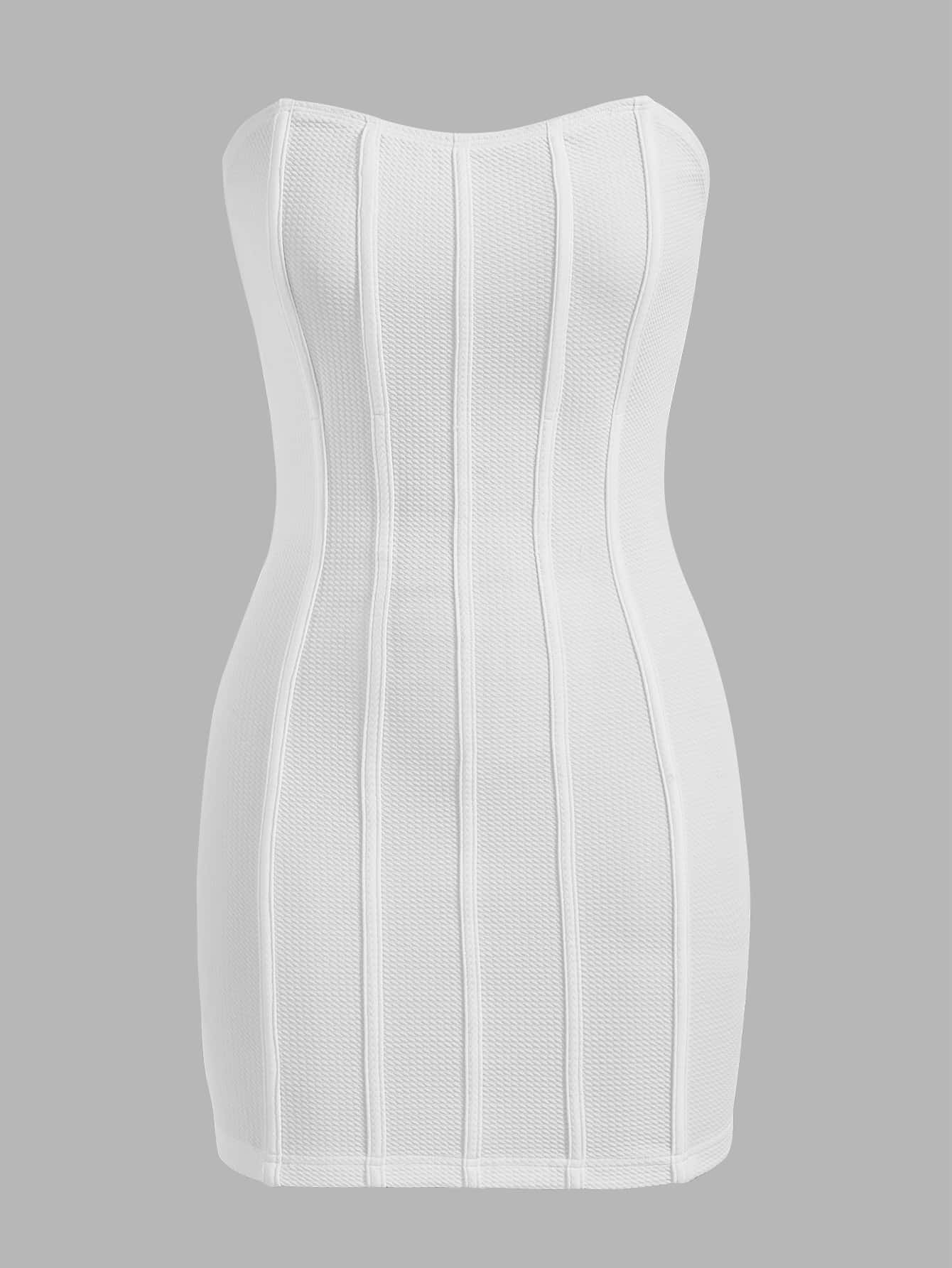 SHEIN EZwear Seam Front Solid Tube Bodycon Dress - White - View 1