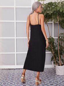 SHEIN LUNE Solid Backless Cami Dress - Black - View 2