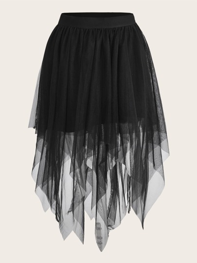 Grunge Asymmetrical Hem Mesh Skirt