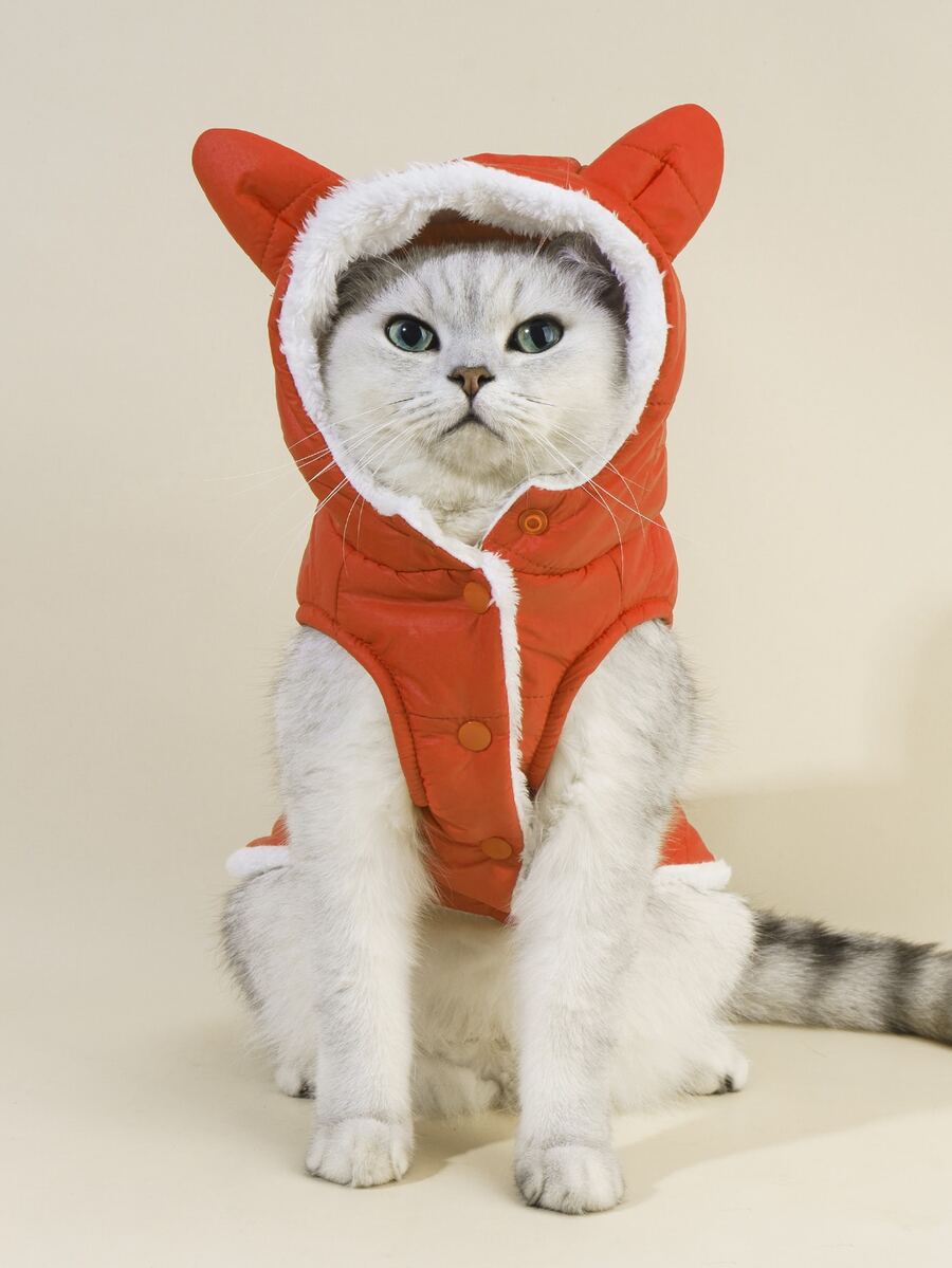 宠物秋季冬季加厚外套 - 紅色 - 查看 1