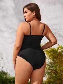 SHEIN Swim Curve 大碼前扭結連體泳衣 - 黑色 - 查看 2