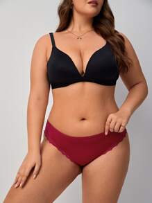 Plus Contrast Lace Cut-out Panty - Rose Red - View 2