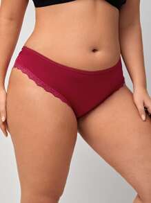 Plus Contrast Lace Cut-out Panty - Rose Red - View 4