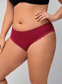 Plus Contrast Lace Cut-out Panty - Rose Red - View 5