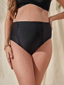 SHEIN Maternity Ruched Bikini Bottom - Black - View 1