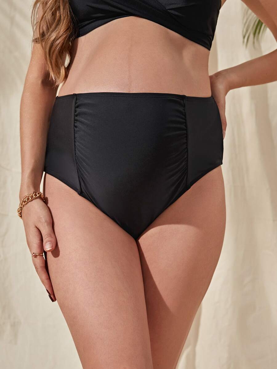 SHEIN Maternity Ruched Bikini Bottom - Black - View 1