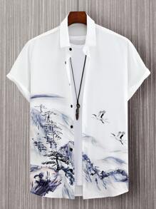 Manfinity Homme Men Crane & Tree Print Shirt Without Tee - White - View 1