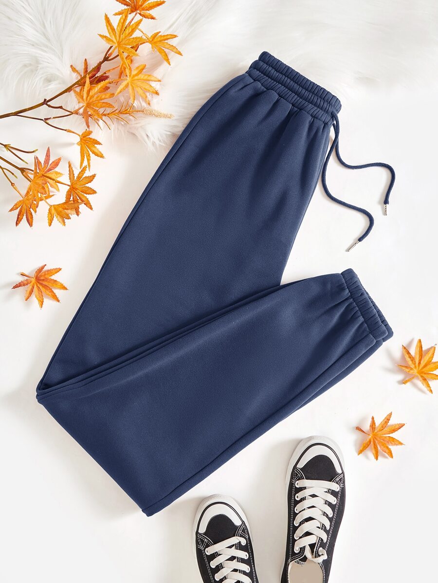 SHEIN Tall Solid Drawstring Waist Sweatpants - Navy Blue - View 1