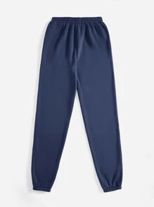 SHEIN Tall Solid Drawstring Waist Sweatpants - Navy Blue - View 2
