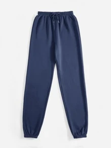 SHEIN Tall Solid Drawstring Waist Sweatpants - Navy Blue - View 3