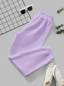 SHEIN PETITE Quần thể thao nữ màu trơn - Màu Lilac Tím - Xem 1