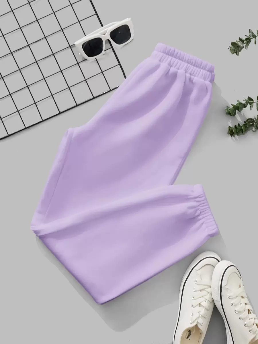 SHEIN PETITE Quần thể thao nữ màu trơn - Màu Lilac Tím - Xem 1