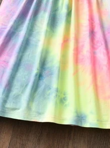 Tween Girl Tie-Dye Spaghetti Strap Sleeveless Short Dress With Letter Graphic, Holiday Style - Multicolor - View 4