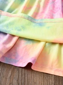 Tween Girl Tie-Dye Spaghetti Strap Sleeveless Short Dress With Letter Graphic, Holiday Style - Multicolor - View 5