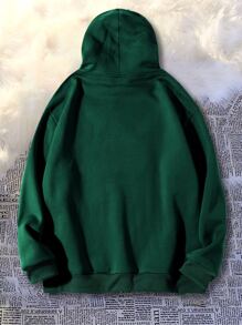 Aesthetic Post--Men Plus Letter Graphic Kangaroo Pocket Drawstring Hoodie - Dark Green - View 2