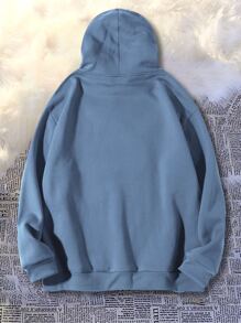 Aesthetic Post--Men Plus Letter Graphic Kangaroo Pocket Drawstring Hoodie - Dusty Blue - View 2
