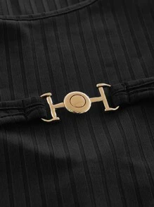 SHEIN ICON Plus Buckled Detail Tie Back 2 In 1 Tee - Black - View 3