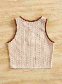 SHEIN 女孩熊貼布撞色滾邊背心上衣 - 杏色 - 查看 2