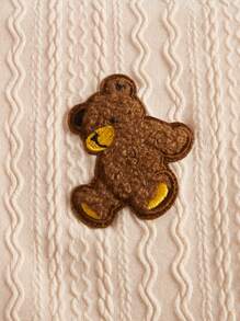 SHEIN 女孩熊貼布撞色滾邊背心上衣 - 杏色 - 查看 3