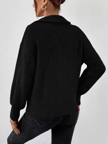 SHEIN Frenchy Half Zip Drop Shoulder Jumper - Black - View 2