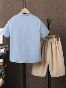 Boys Mock Neck Shirt & Knot Front Shorts Without Tee - Multicolor - View 2