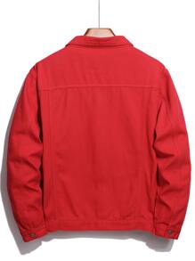 Manfinity Hombres Cazadora mezclilla con bolsillo con solapa sin camiseta - Rojo - Ver 2