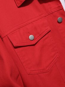 Manfinity Hombres Cazadora mezclilla con bolsillo con solapa sin camiseta - Rojo - Ver 3