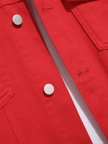 Manfinity Hombres Cazadora mezclilla con bolsillo con solapa sin camiseta - Rojo - Ver 4