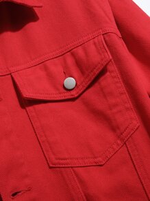 Manfinity Hombres Cazadora mezclilla con bolsillo con solapa sin camiseta - Rojo - Ver 5