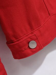 Manfinity Hombres Cazadora mezclilla con bolsillo con solapa sin camiseta - Rojo - Ver 7