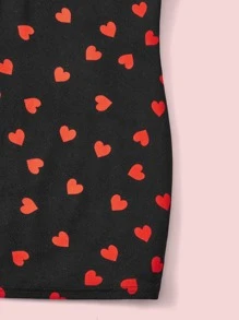 SHEIN Girls Heart Print Puff Sleeve Dress - Black - View 4