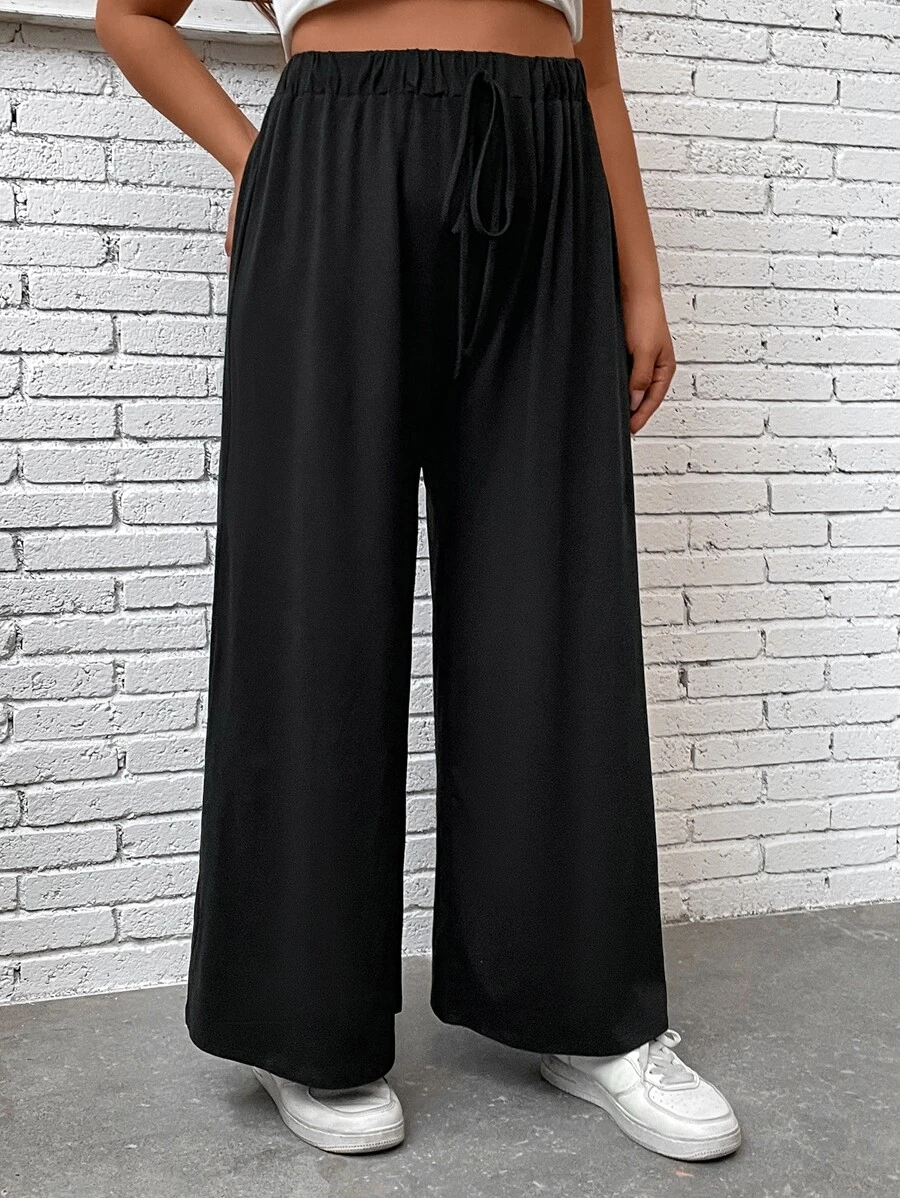 Flirla Quần Plus Size Dây kéo màu trơn Giải trí - màu đen - Xem 1