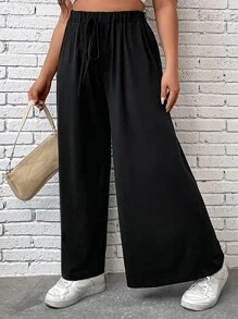 Flirla Quần Plus Size Dây kéo màu trơn Giải trí - màu đen - Xem 4
