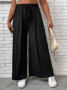 Flirla Quần Plus Size Dây kéo màu trơn Giải trí - màu đen - Xem 5