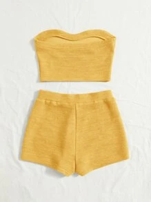 Soleia Ribbed Knit Tube Top & Biker Shorts - Yellow - View 3