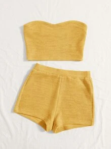 Soleia Ribbed Knit Tube Top & Biker Shorts - Yellow - View 4